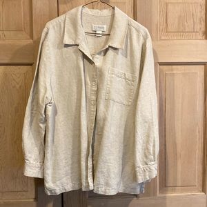 CJ Banks 100% linen blouse. Tan, size 2X, long sleeves